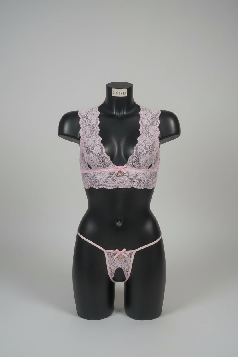 Ensemble lingerie sexy en dentelle haut de gamme rose