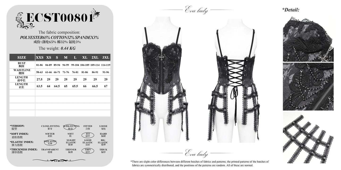 Bustier gothique noire à franges