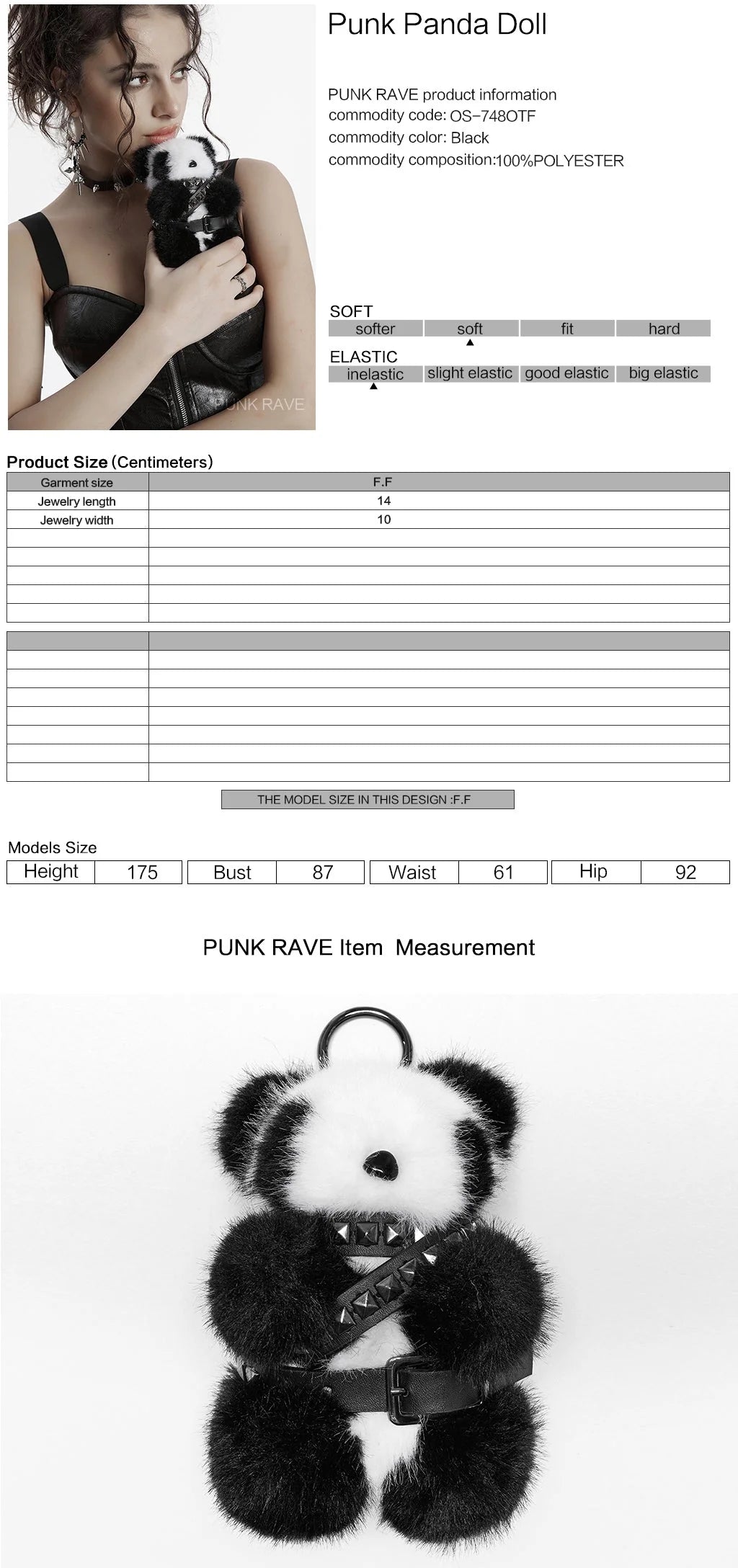 Fluffy Punk Panda Bag Charm Plush Toy Accessory