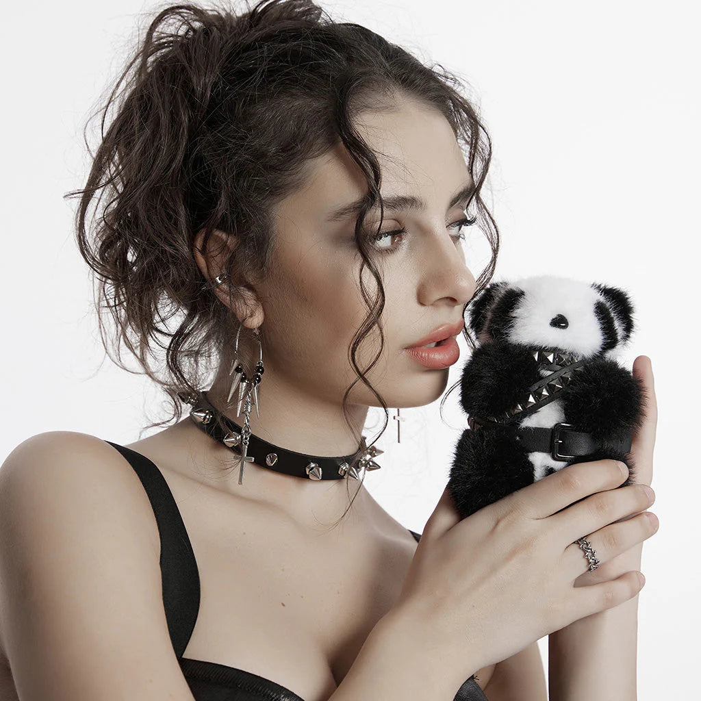 Fluffy Punk Panda Bag Charm Plush Toy Accessory