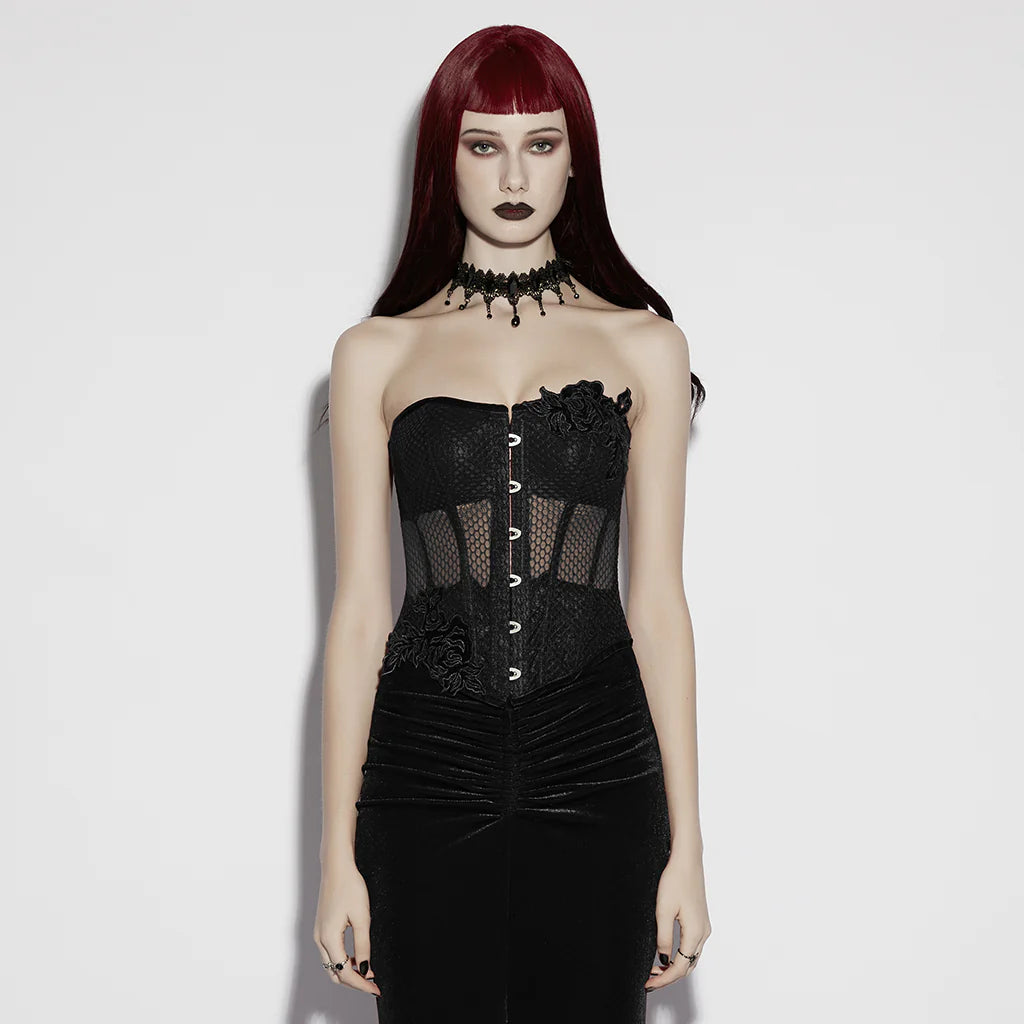 BUSTIER NOIR GOTHIQUE SEMI TRANSPARENT