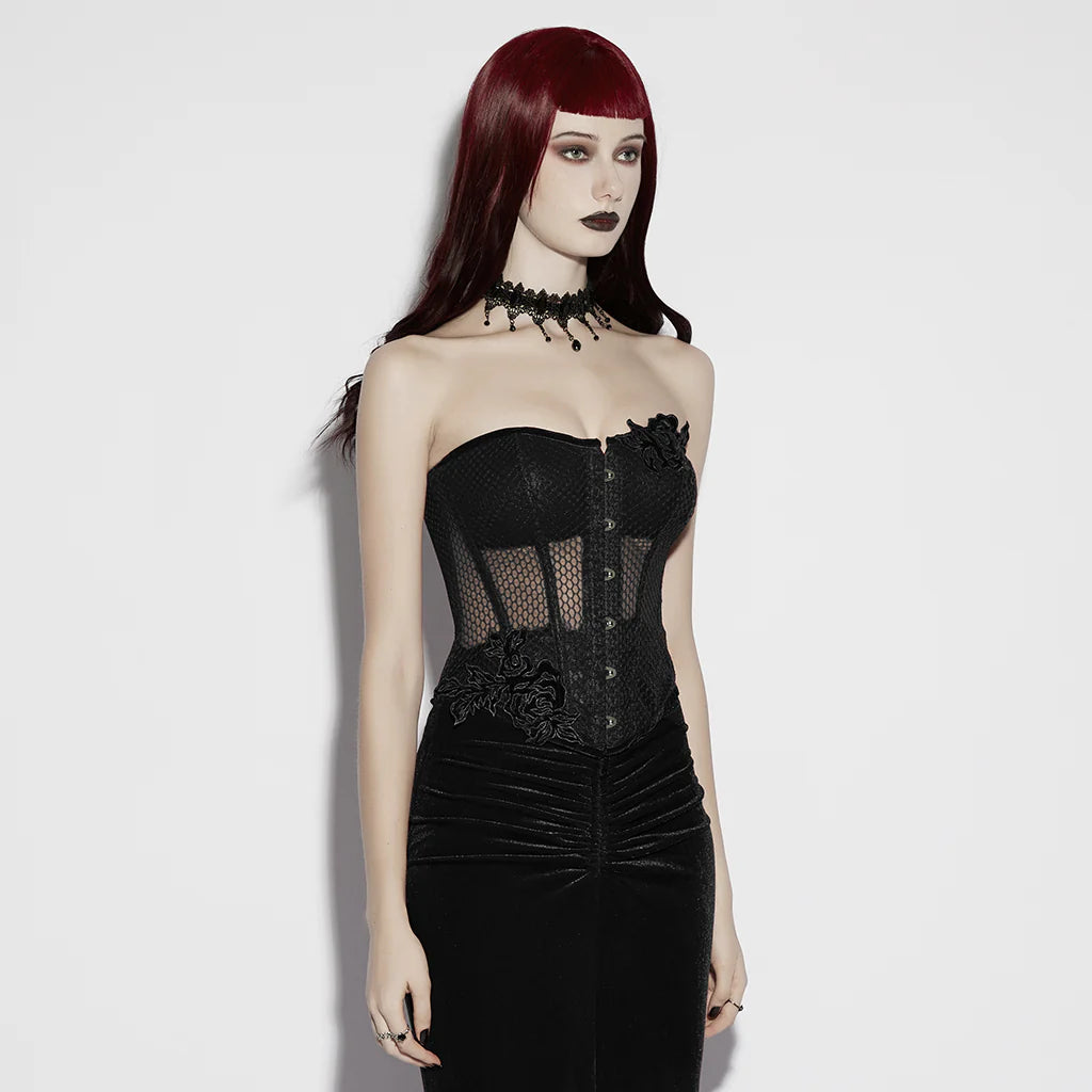 BUSTIER NOIR GOTHIQUE SEMI TRANSPARENT
