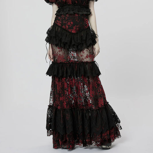 JUPE LONGUE ROMANTIQUE ROUGE