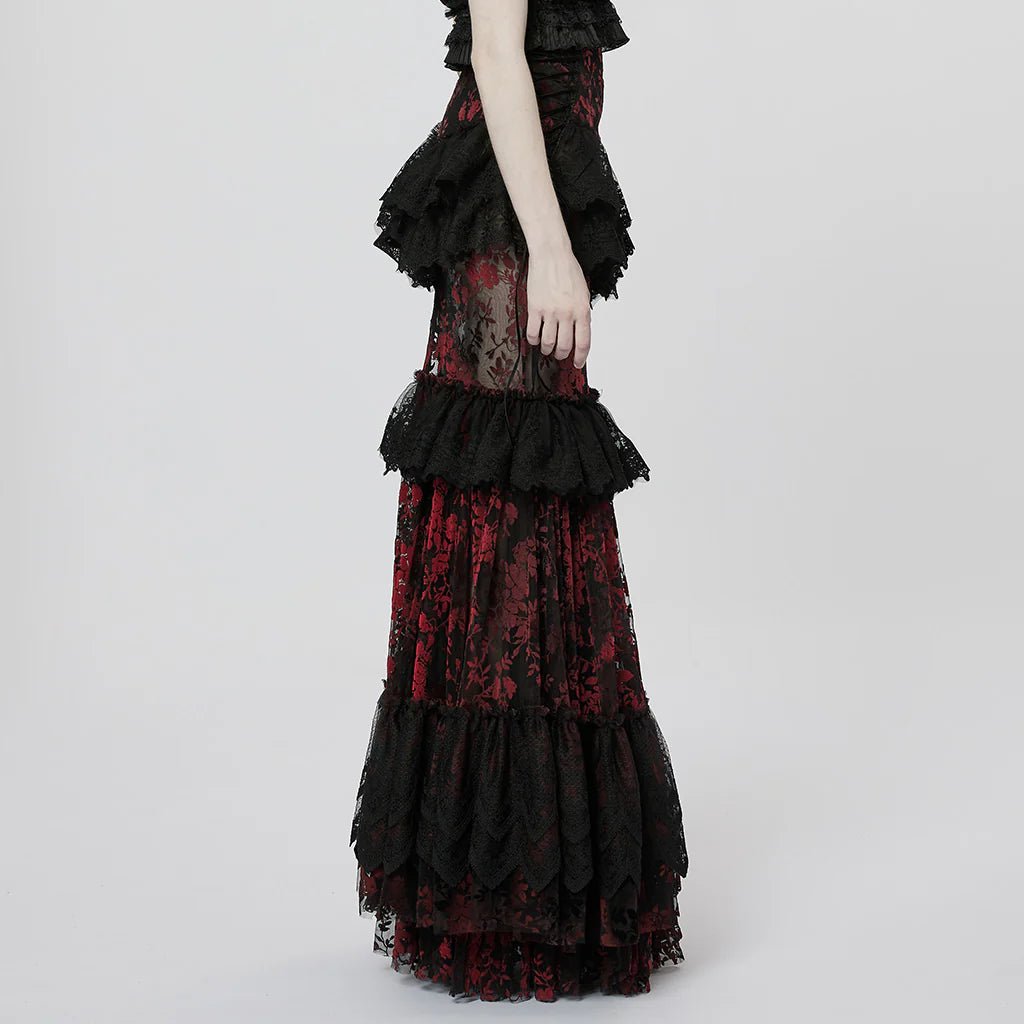 JUPE LONGUE ROMANTIQUE ROUGE
