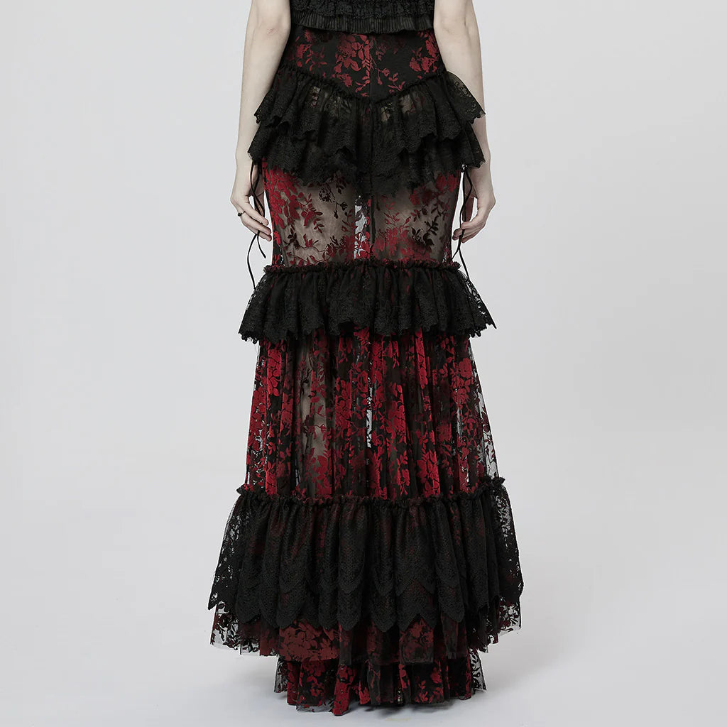 JUPE LONGUE ROMANTIQUE ROUGE