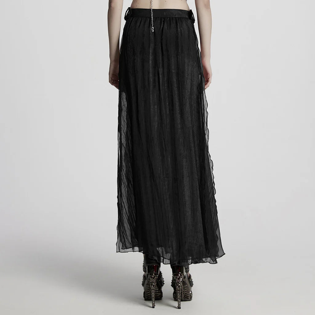 Jupe gothique noire transparente à chaînes superposées, élégance maxi