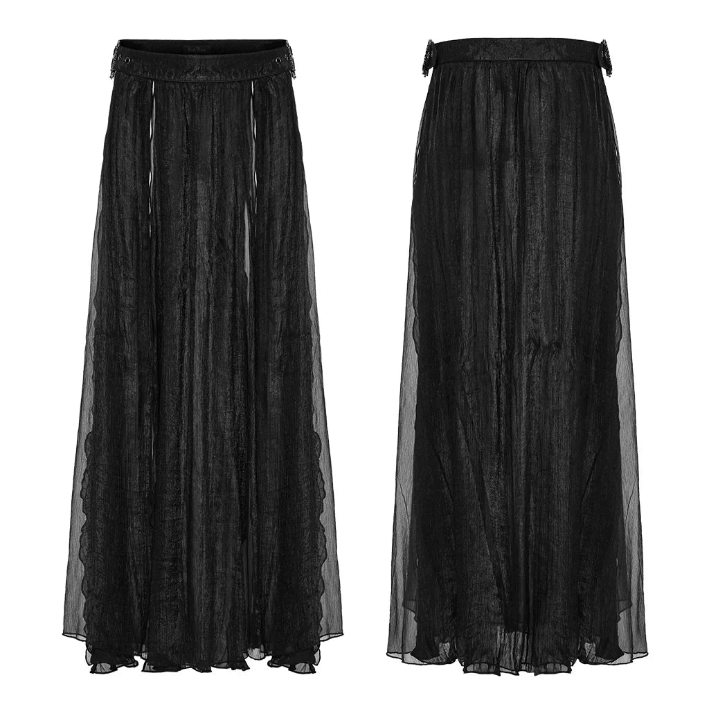 Jupe gothique noire transparente à chaînes superposées, élégance maxi