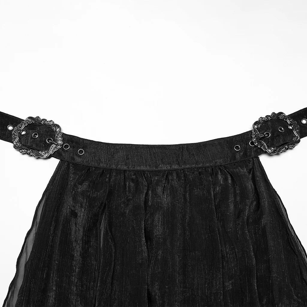 Jupe gothique noire transparente à chaînes superposées, élégance maxi