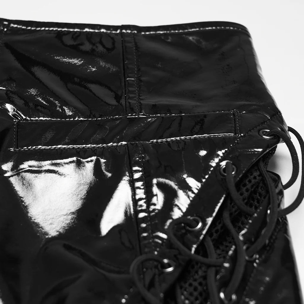 Jupe Gothique Brillante en Maille à Lacets Style Punk