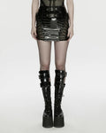 Jupe Gothique Brillante en Maille à Lacets Style Punk