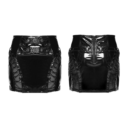 Jupe Gothique Brillante en Maille à Lacets Style Punk