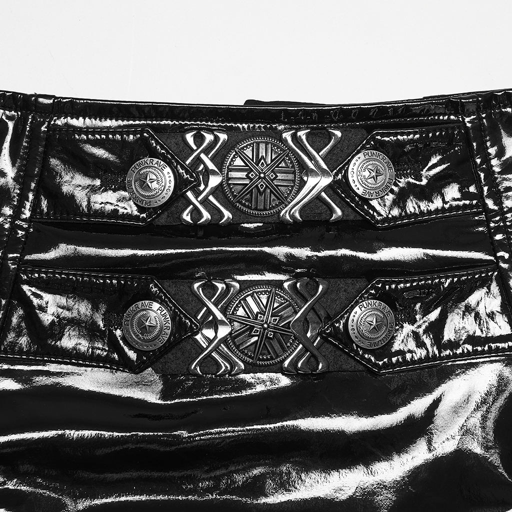 Jupe Gothique Brillante en Maille à Lacets Style Punk