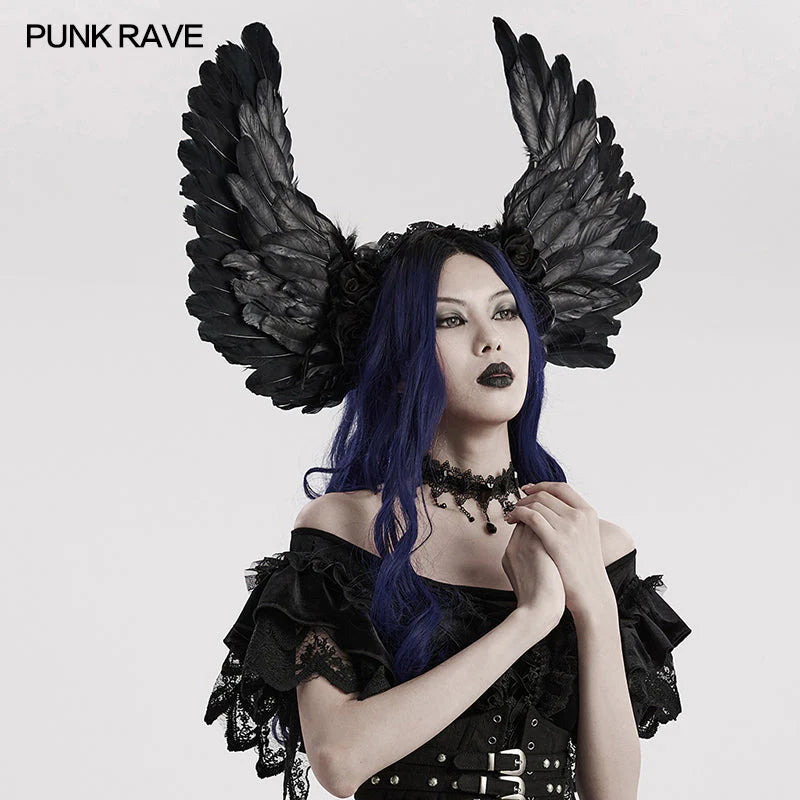 Bandeau de tête en plumes noires