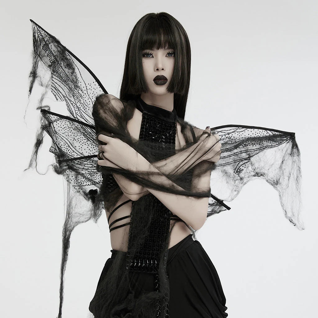 Ailes de papillon gothiques noires délicates en dentelle transparente