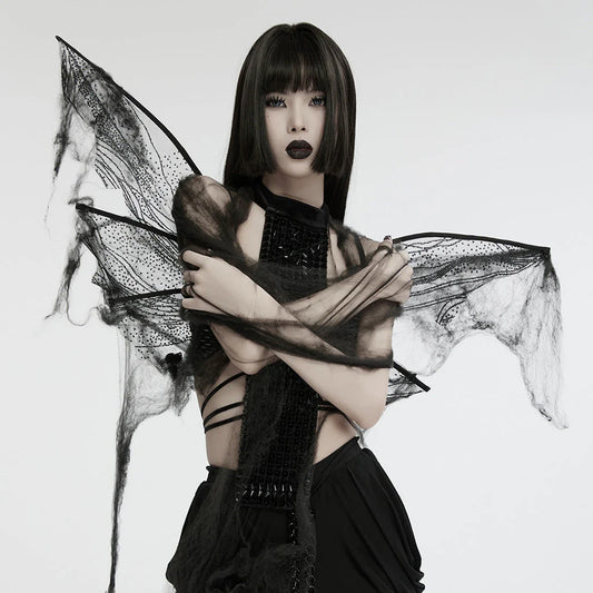 Ailes de papillon gothiques noires délicates en dentelle transparente