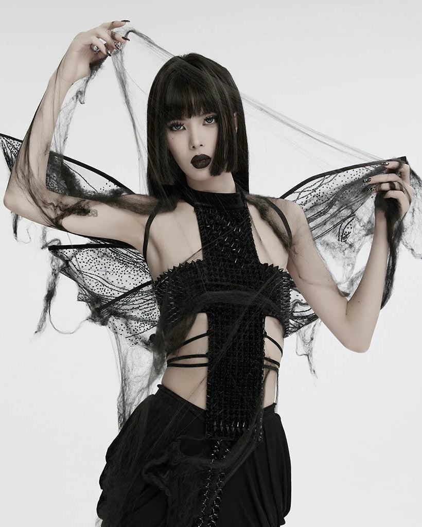 Ailes de papillon gothiques noires délicates en dentelle transparente
