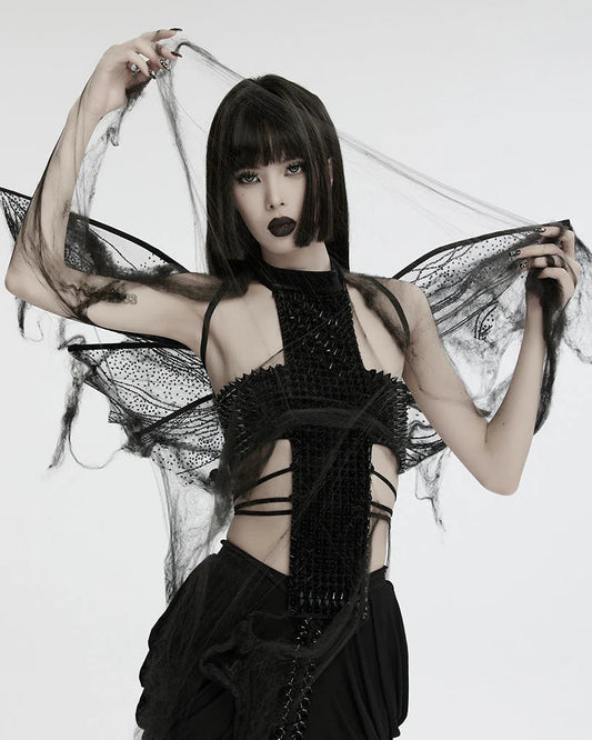 Ailes de papillon gothiques noires délicates en dentelle transparente