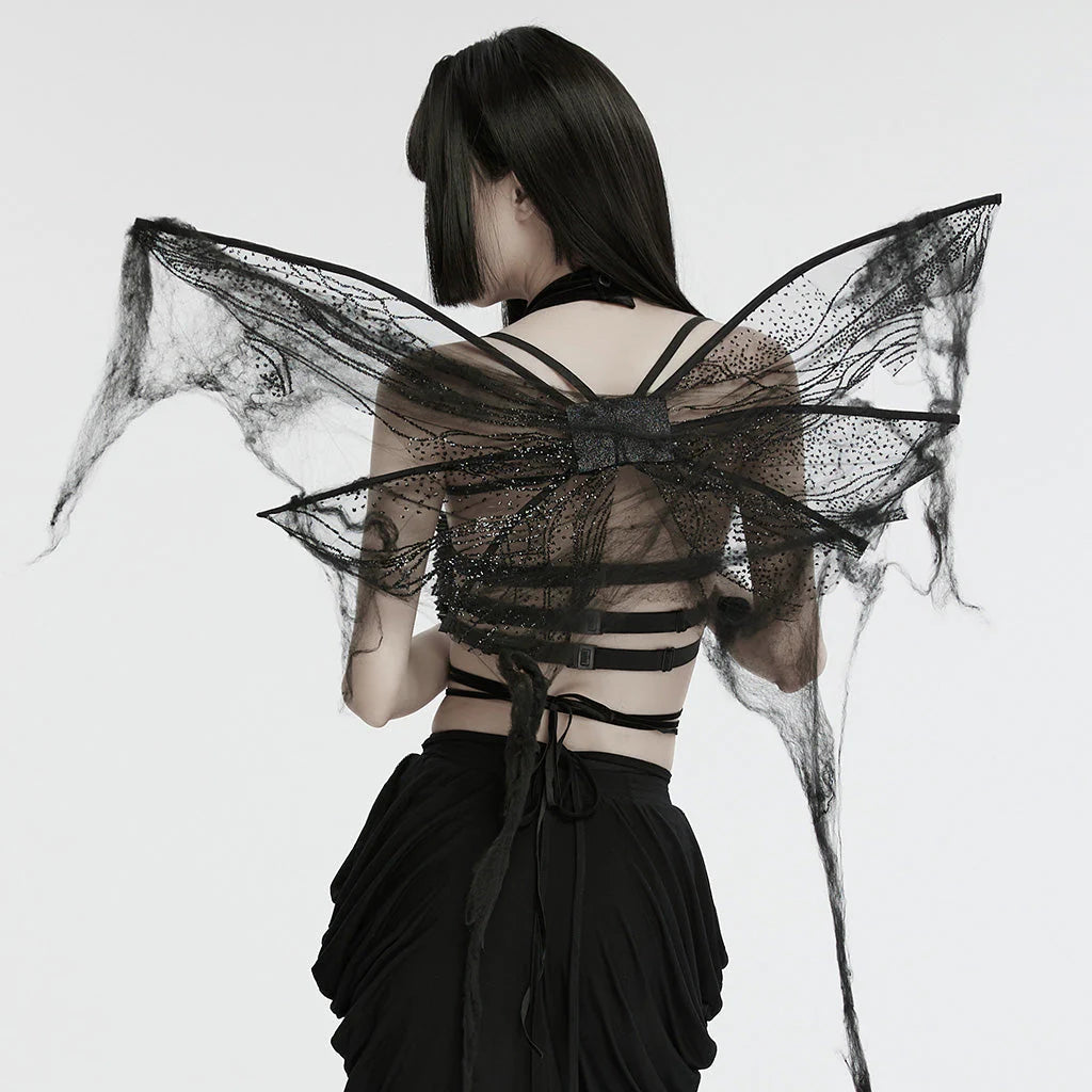 Ailes de papillon gothiques noires délicates en dentelle transparente