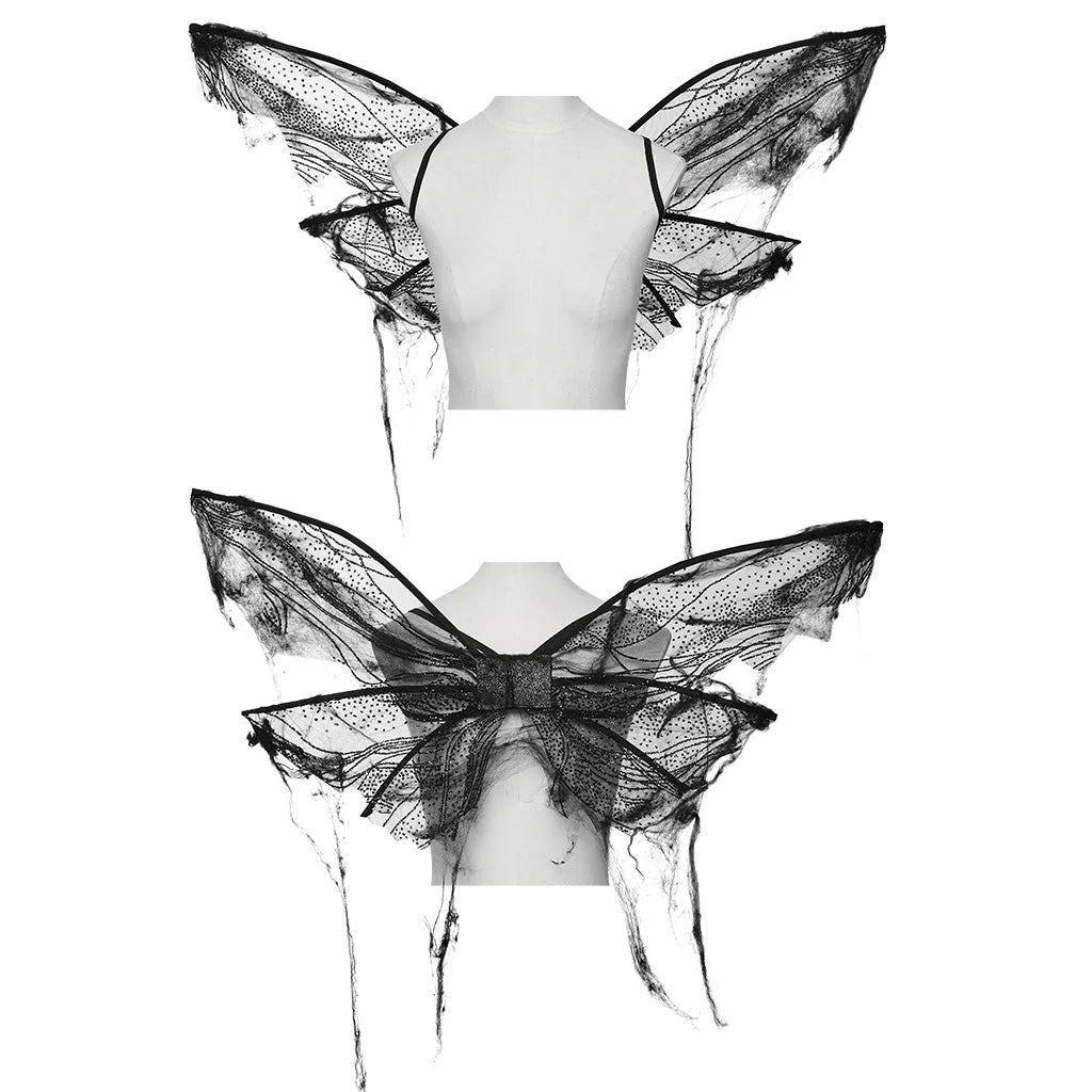 Ailes de papillon gothiques noires délicates en dentelle transparente