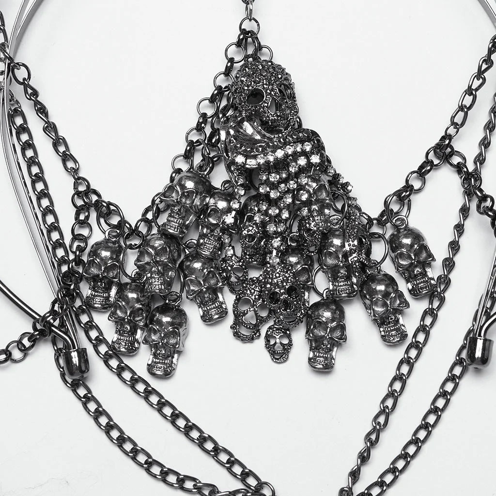 Couronne Gothique Chaîne de Crâne Bijou de Tête Design Lune Croissante Argent