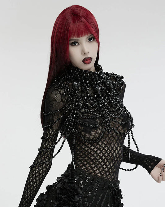 Accessoire de cou gothique avec crâne et perles noir