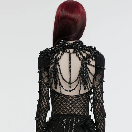 Accessoire de cou gothique avec crâne et perles noir