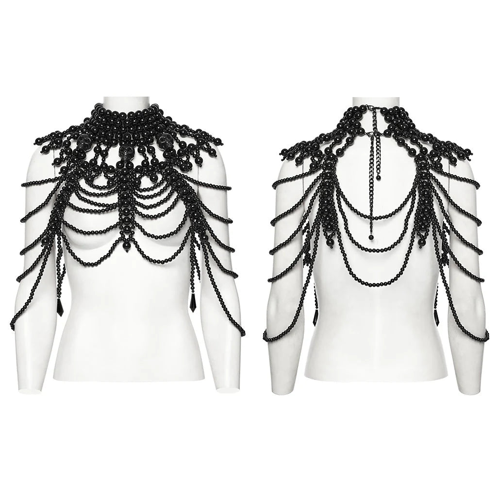 Accessoire de cou gothique avec crâne et perles noir