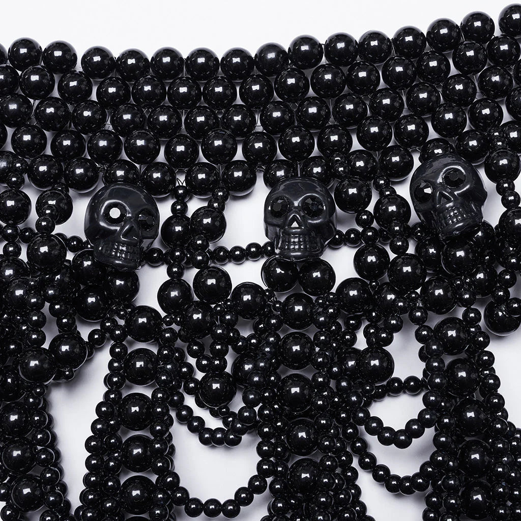 Accessoire de cou gothique avec crâne et perles noir