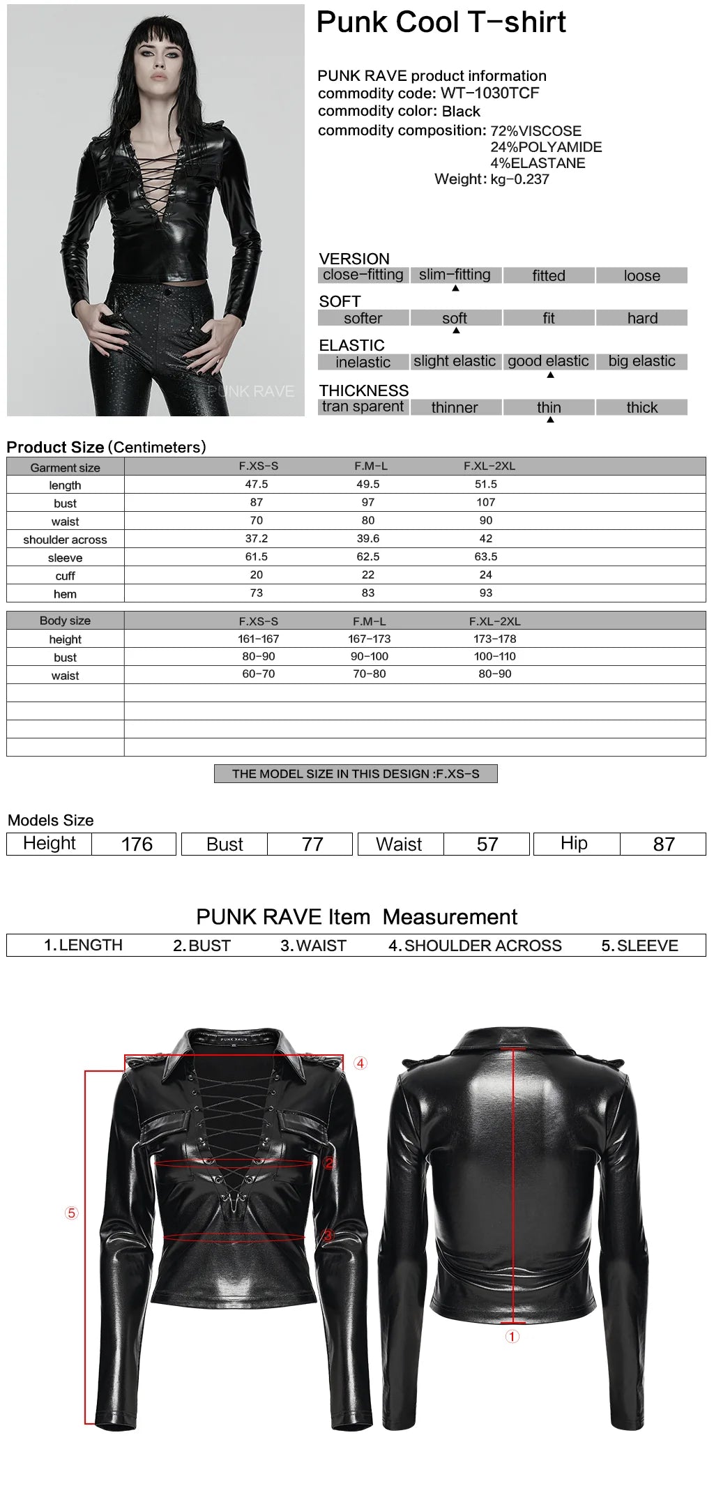 T-shirts punk en cuir noir à lacets et à bords effilés