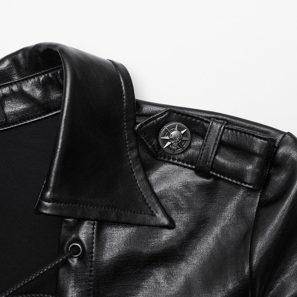 T-shirts punk en cuir noir à lacets et à bords effilés