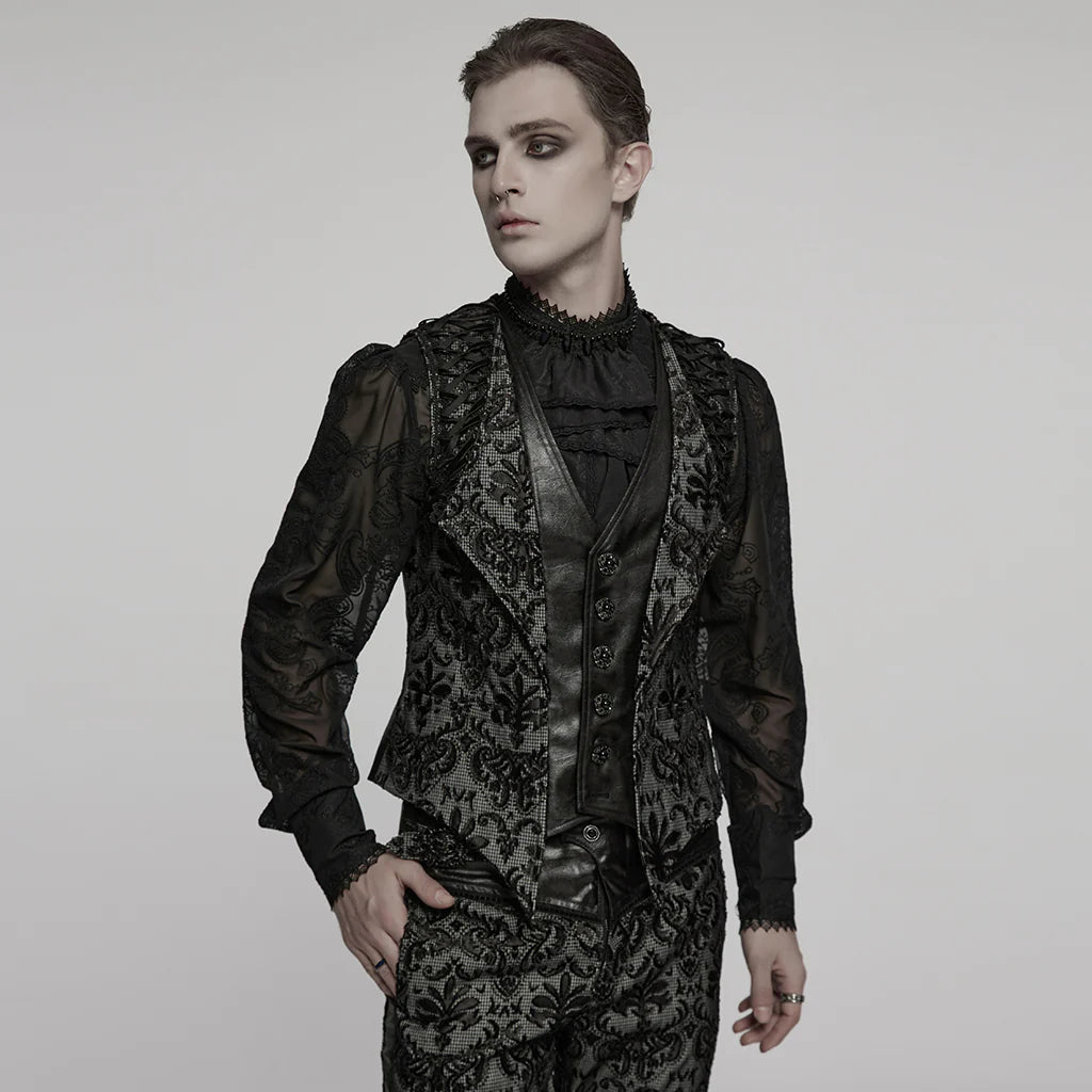 Gilet Gothique Homme en Dentelle Brodée Boutonné Style Vintage