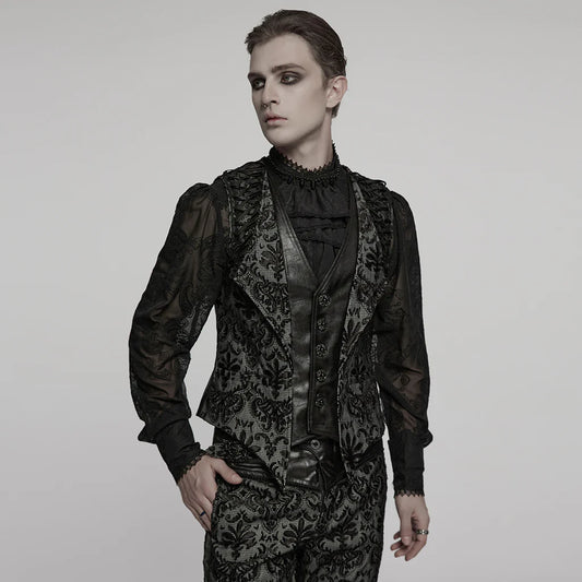 Gilet Gothique Homme en Dentelle Brodée Boutonné Style Vintage