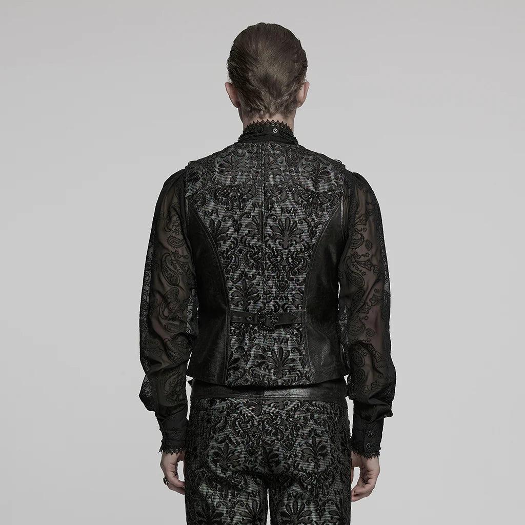 Gilet Gothique Homme en Dentelle Brodée Boutonné Style Vintage