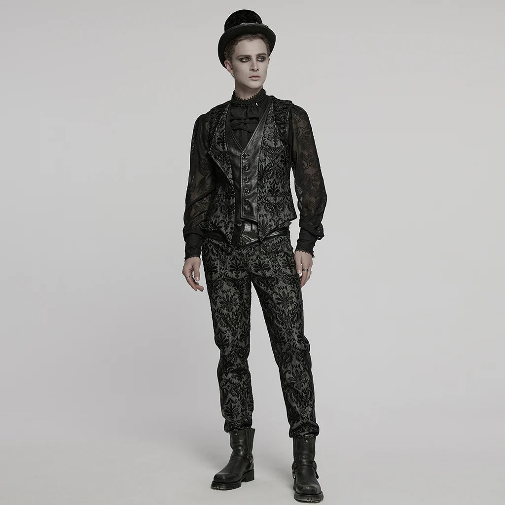 Gilet Gothique Homme en Dentelle Brodée Boutonné Style Vintage