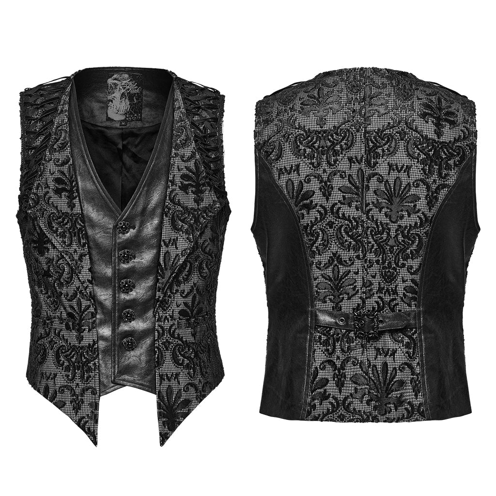 Gilet Gothique Homme en Dentelle Brodée Boutonné Style Vintage