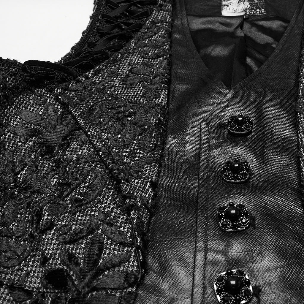 Gilet Gothique Homme en Dentelle Brodée Boutonné Style Vintage
