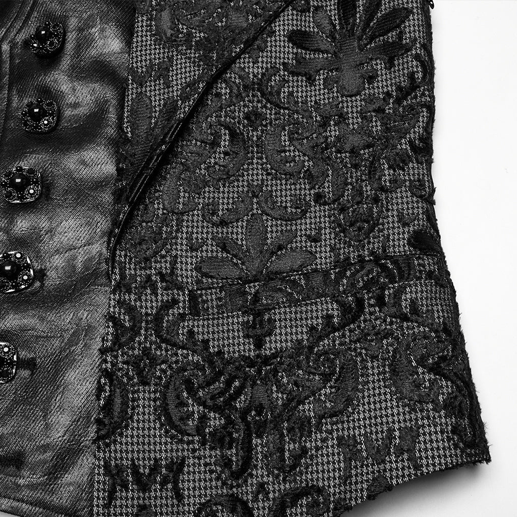 Gilet Gothique Homme en Dentelle Brodée Boutonné Style Vintage