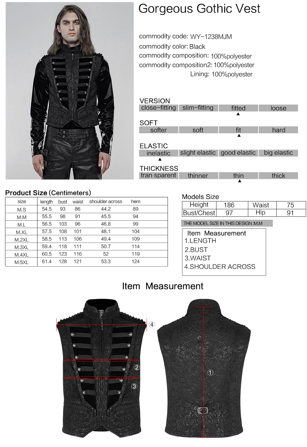 GILET OFFICIER GOTHIQUE NOIR