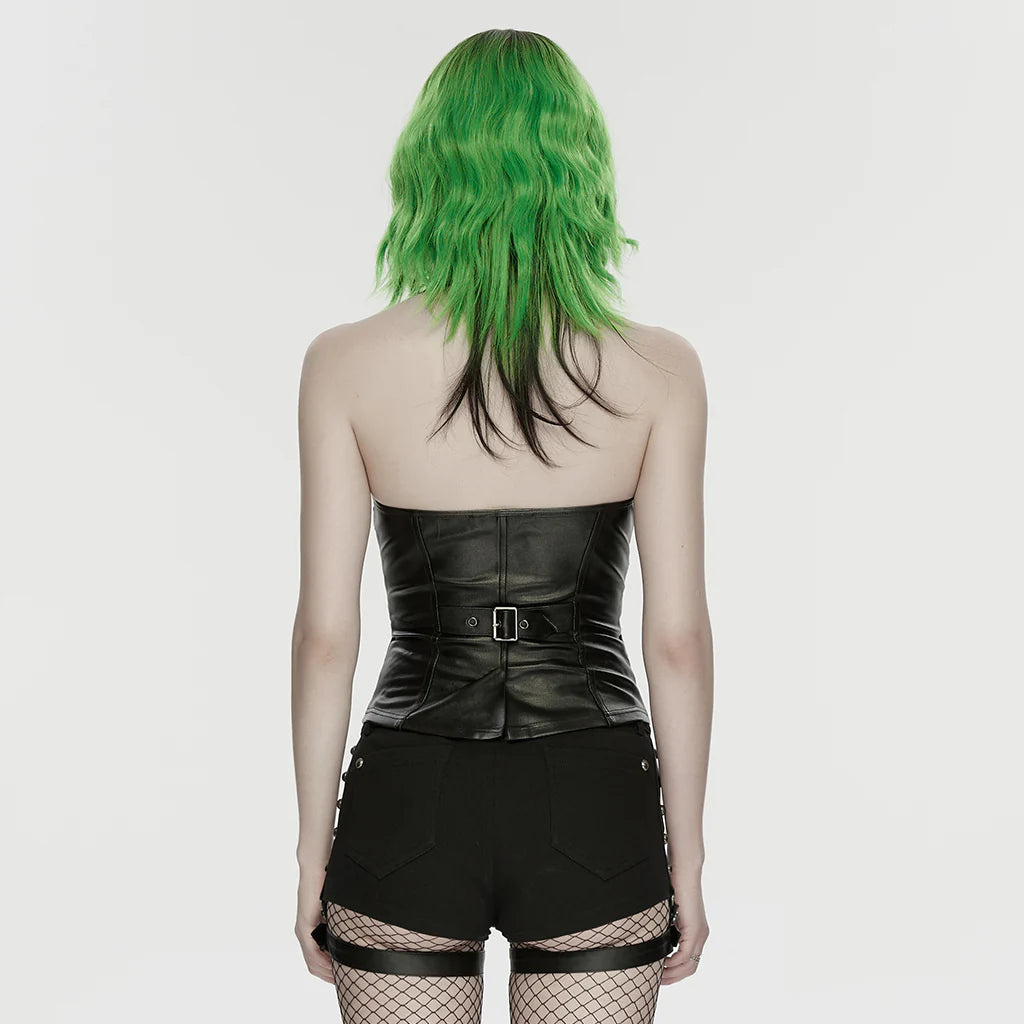 Gilets Punk en Faux Cuir Élégant avec Fermeture Éclair et Sangles