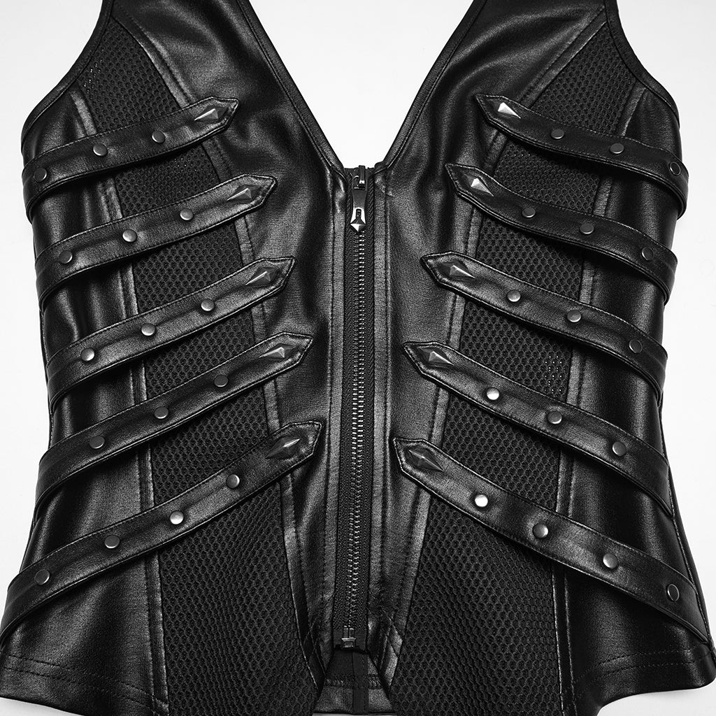 Gilets Punk en Faux Cuir Élégant avec Fermeture Éclair et Sangles