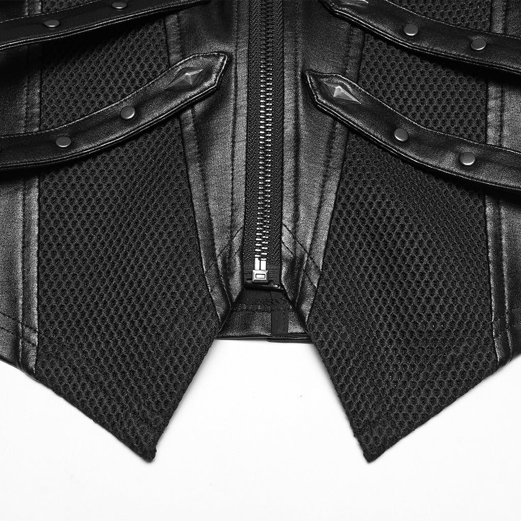 Gilets Punk en Faux Cuir Élégant avec Fermeture Éclair et Sangles