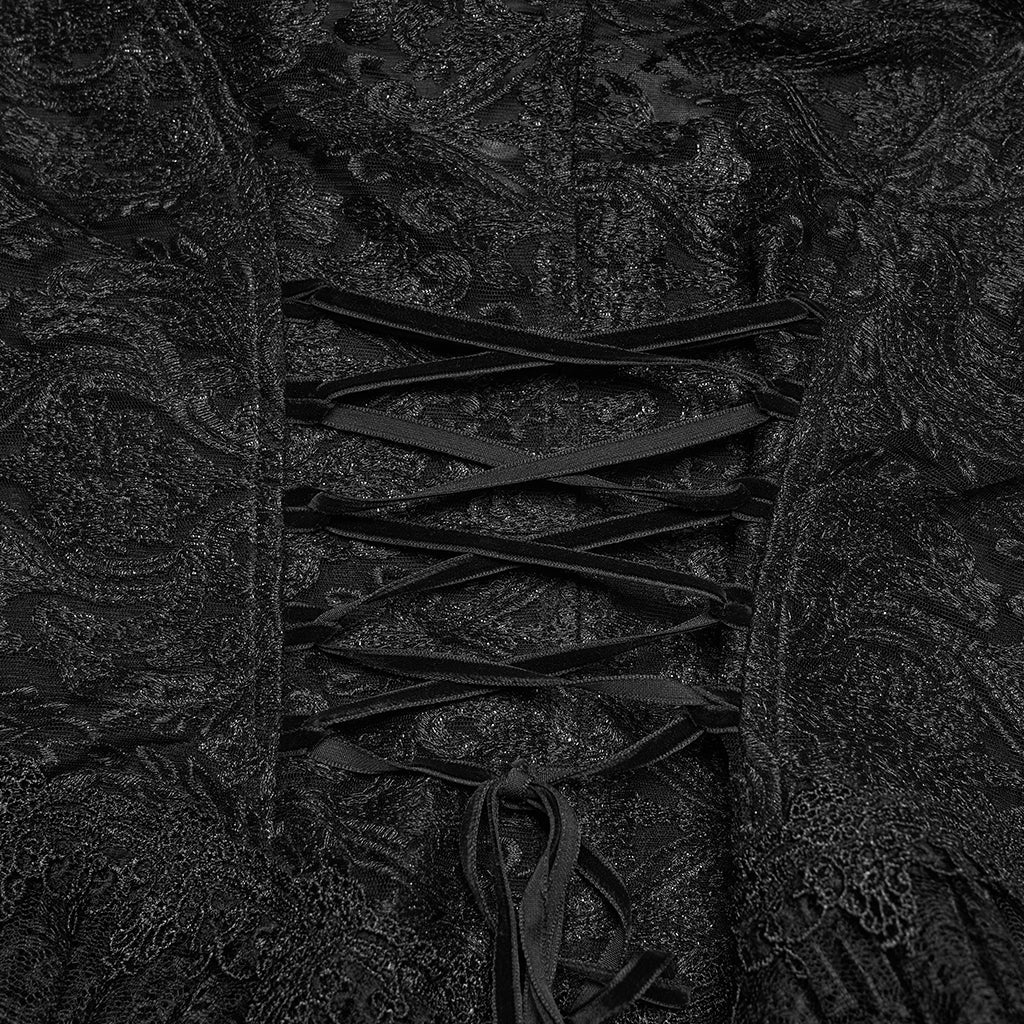 Corset gothique en velours noir à dentelle brocart