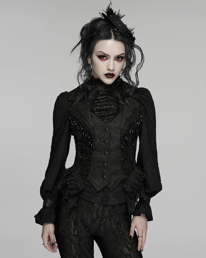 Corset gothique en velours noir à dentelle brocart