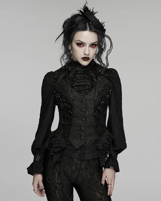 Corset gothique en velours noir à dentelle brocart