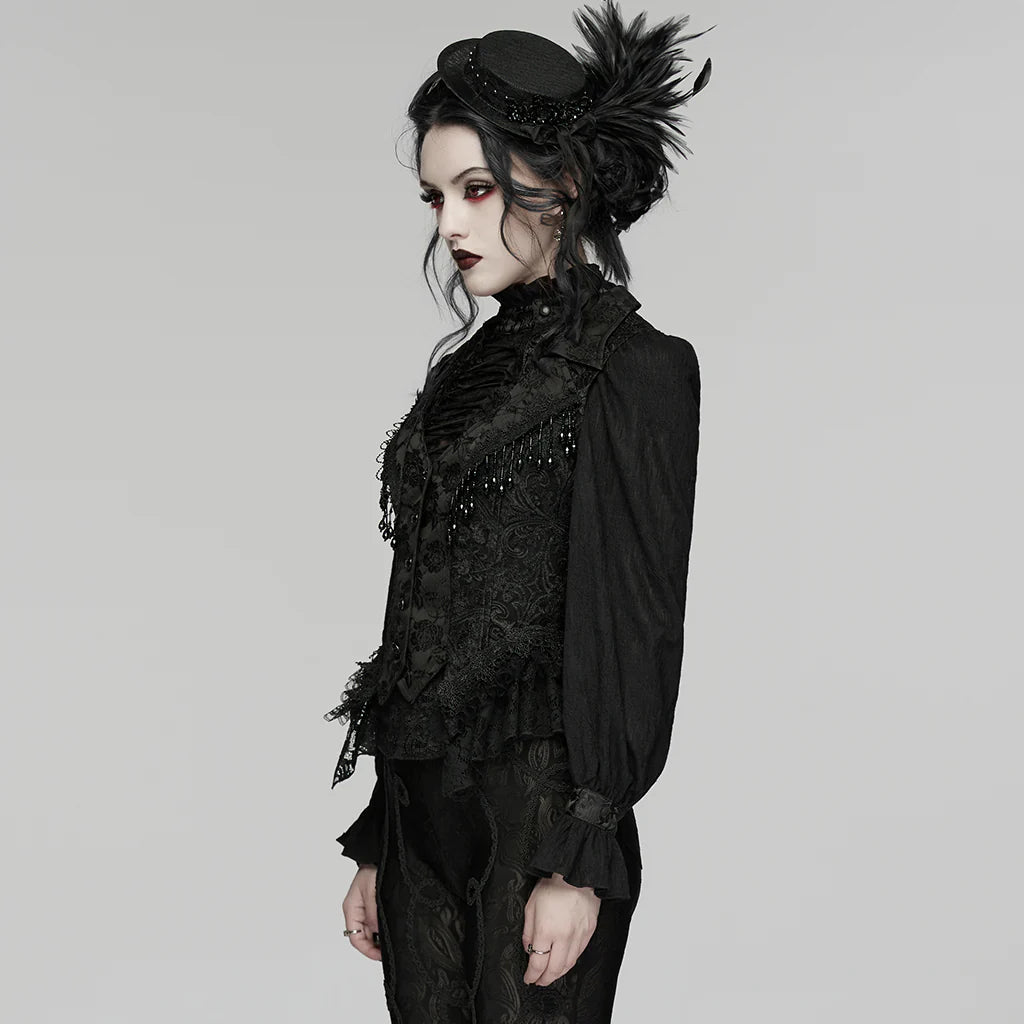 Corset gothique en velours noir à dentelle brocart