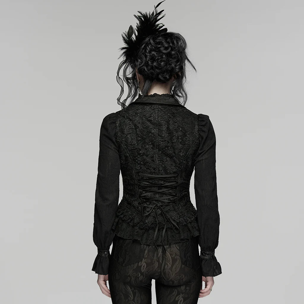 Corset gothique en velours noir à dentelle brocart