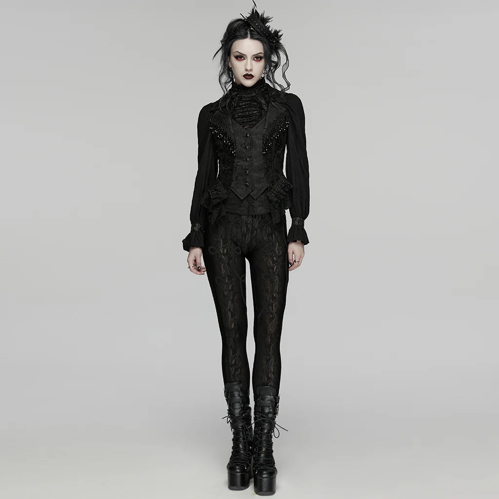 Corset gothique en velours noir à dentelle brocart
