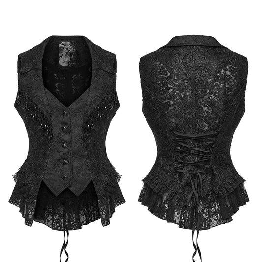 Corset gothique en velours noir à dentelle brocart