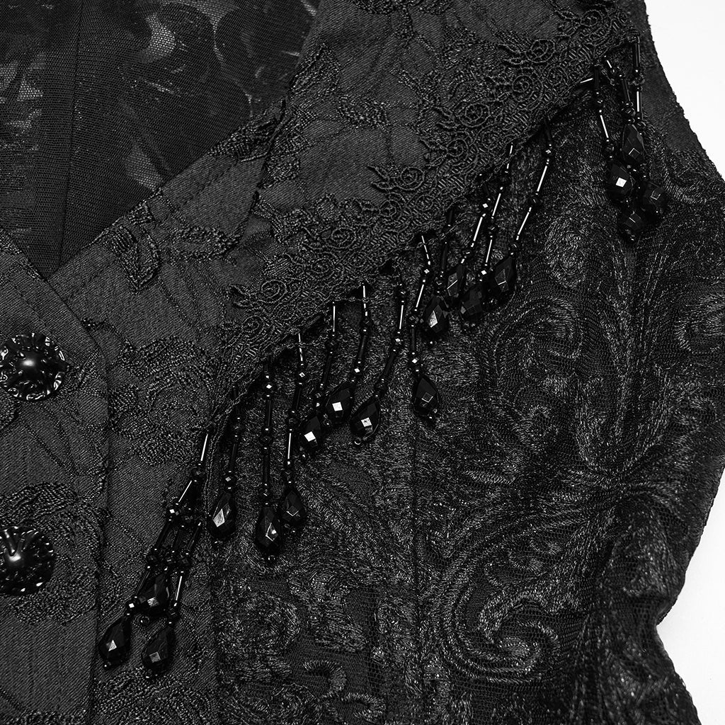 Corset gothique en velours noir à dentelle brocart