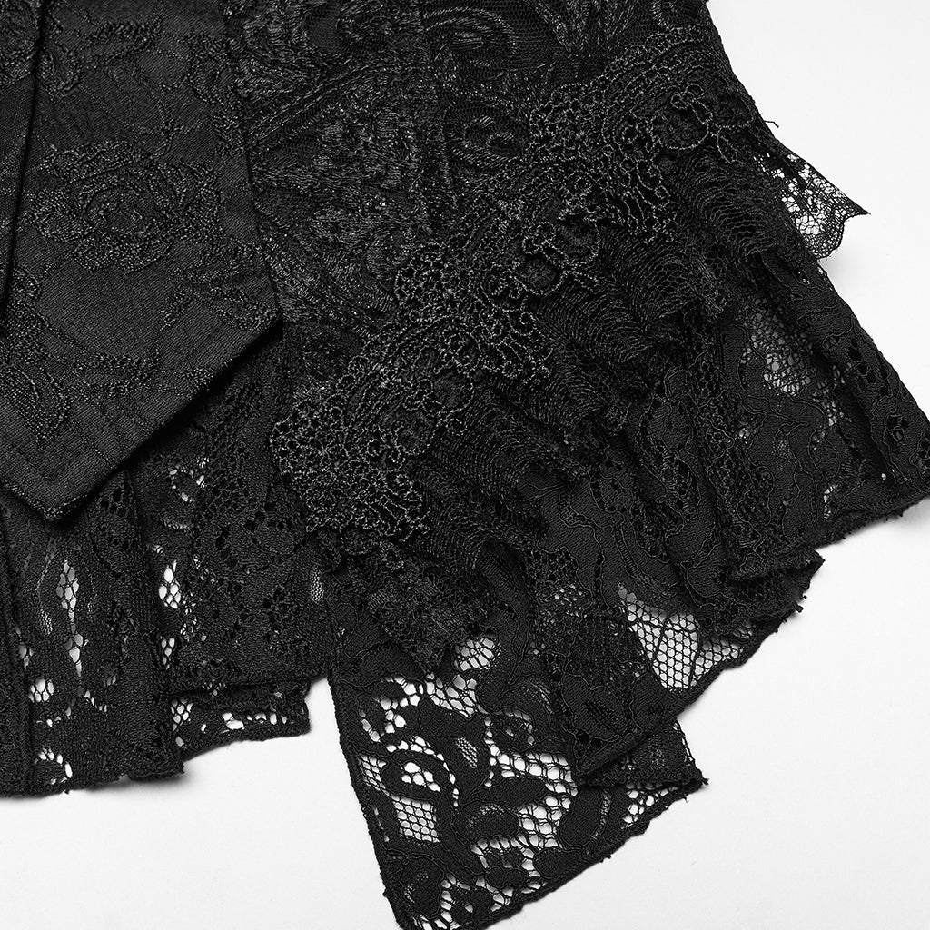 Corset gothique en velours noir à dentelle brocart